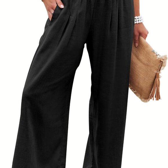 Pants - Lightweight Loose Fit Linen Pants with Pockets - Stylish and Comfy Summer Wear